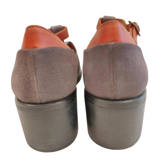 NEW ESSKA women's flynn block heel shoes in grey/rusty - Picture 4 of 4